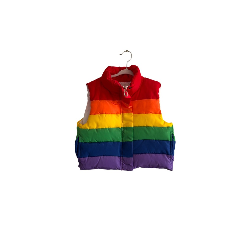 Mud Kingdom Kids Rainbow Striped Puffer Vest Zip Front Snap Closure Size 110